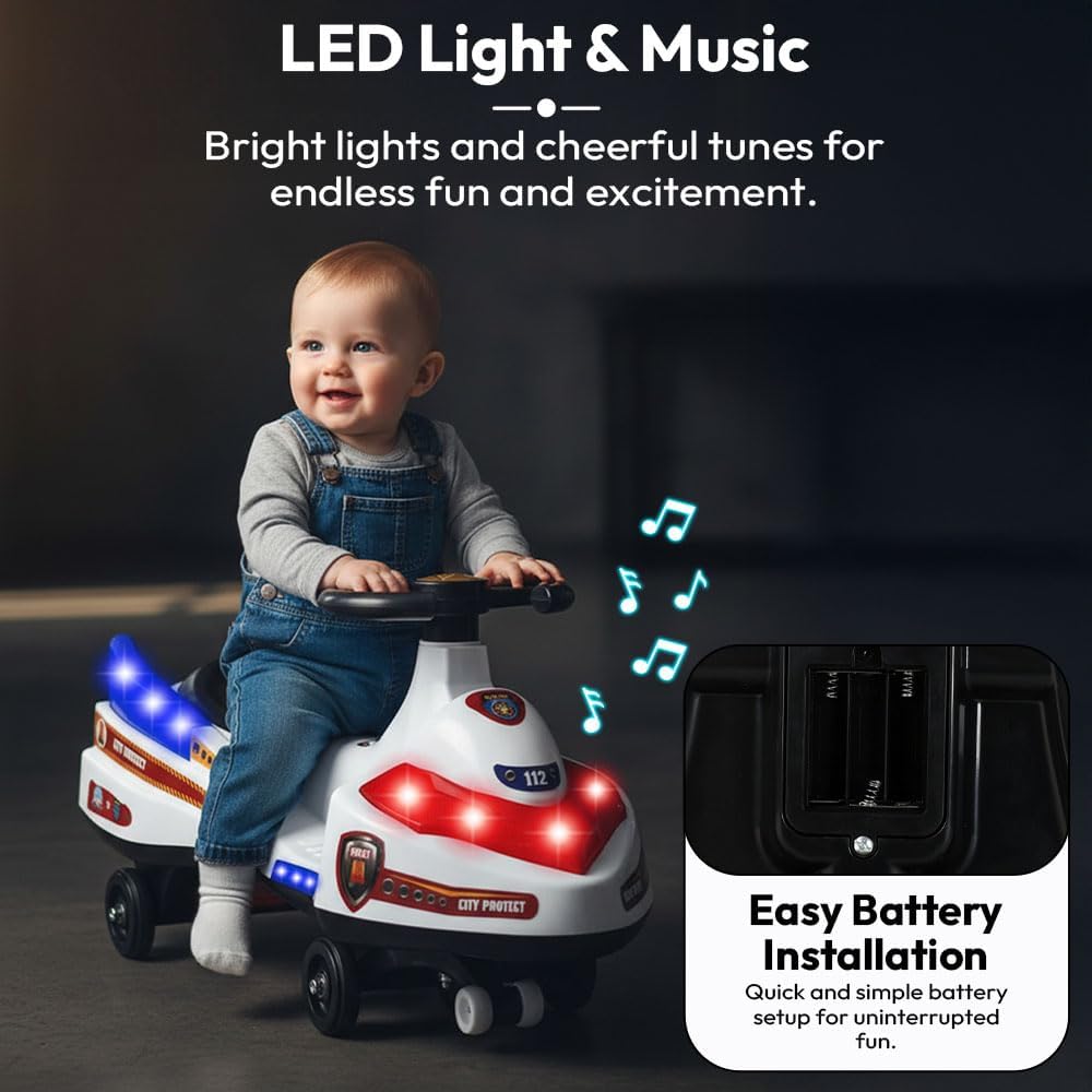 StarAndDaisy Panda Baby Swing/Magic Car for Kids Toys for 2-5 Years boy, with LED Light & Music, Backrest seat, 360° Swivel Steering Twister car/Ride on Toy with Smoke & Water Injection -Black
