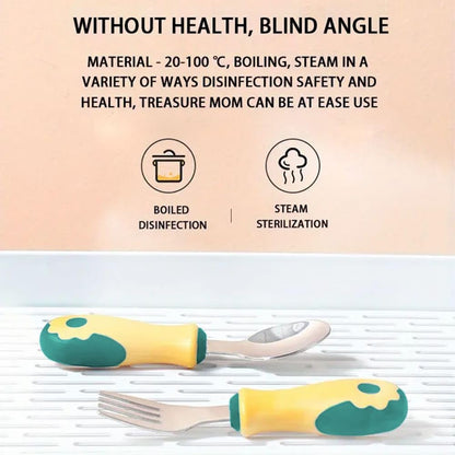 StarAndDaisy Baby Stainless Steel Spoon and Fork Set for Infants & Toddler – BPA-Free Toddler Cutlery, Safe Rounded Edges, Easy Grip Baby Utensils for Self Feeding & Weaning -Orannge & Green
