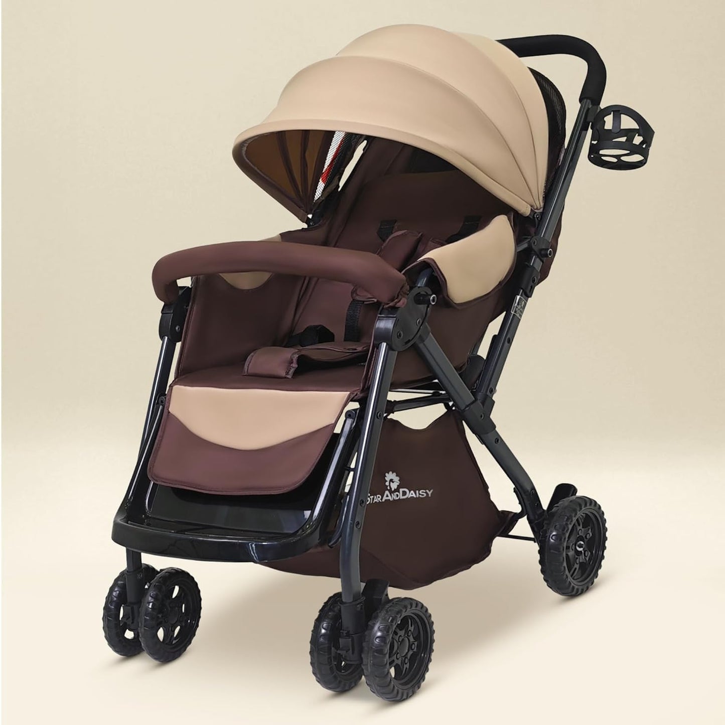 StarAndDaisy Foldable Stroller for Baby 0-3 Years Infant & Toddler / Travel Pram for Baby with Adjustable Canopy & Footrest with Lockable Wheels, Multi-Level Recline , Removable Tray , Safety Harness Belt - Grey