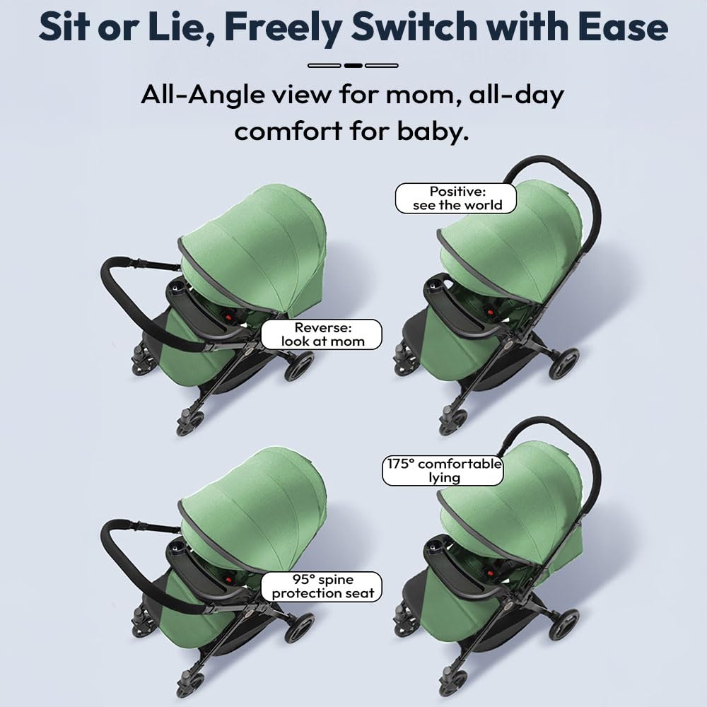 StarAndDaisy Stroller for Baby Boy Girl 0 to 5 Years/Foldable Baby Stroller Light Weight with Multi-Level Seat Recline, 5 Point Safety Belt, Pram for Kids-Green