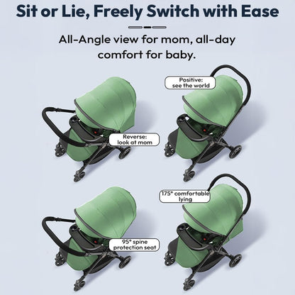 StarAndDaisy Stroller for Baby Boy Girl 0 to 5 Years/Foldable Baby Stroller Light Weight with Multi-Level Seat Recline, 5 Point Safety Belt, Pram for Kids-Green