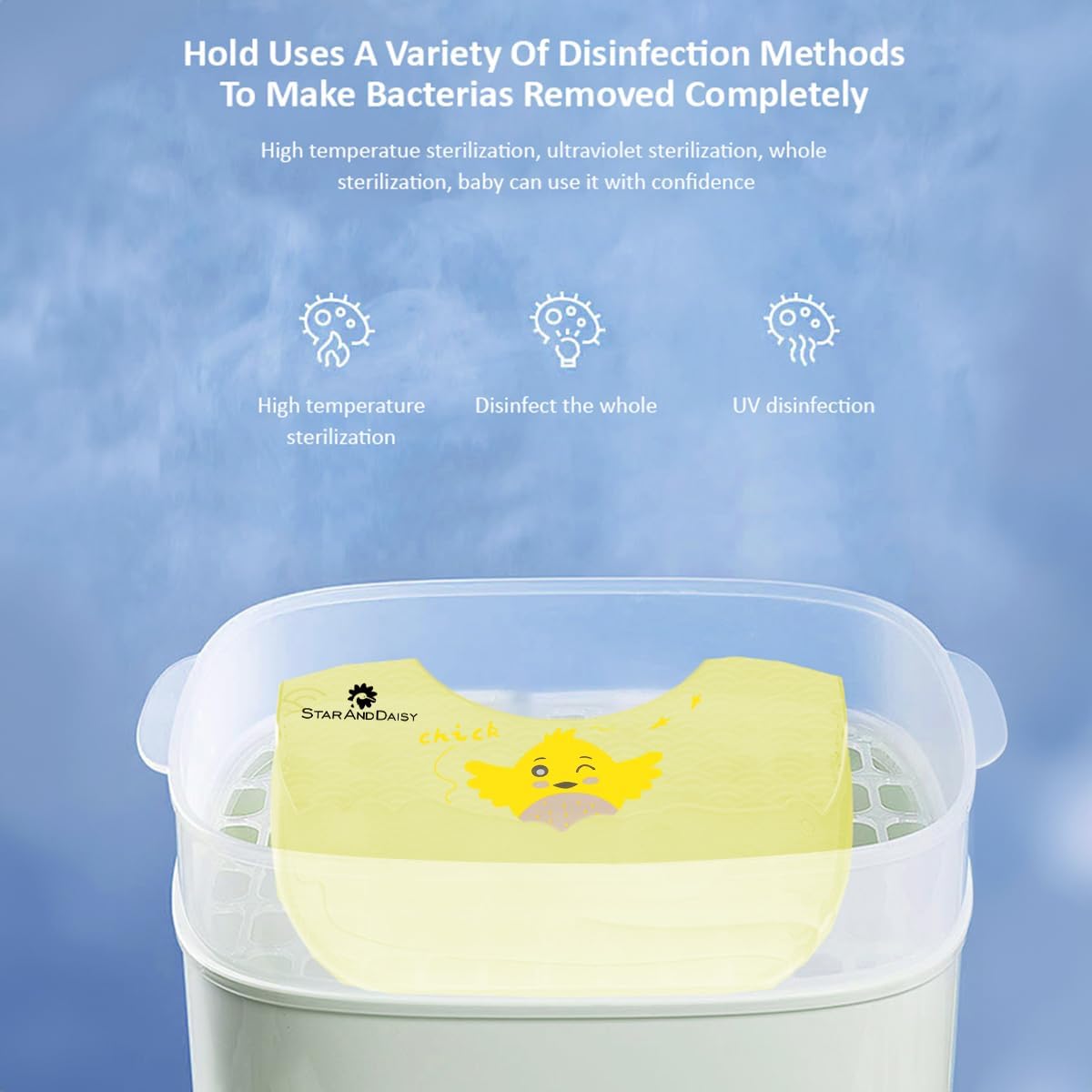 StarAndDaisy Reusable Silicone Baby Bib with Adjustable Buttons for Mess-Free Feeding, Weaning, and Easy Cleaning and Waterproof. (Printed-Yellow Blue)