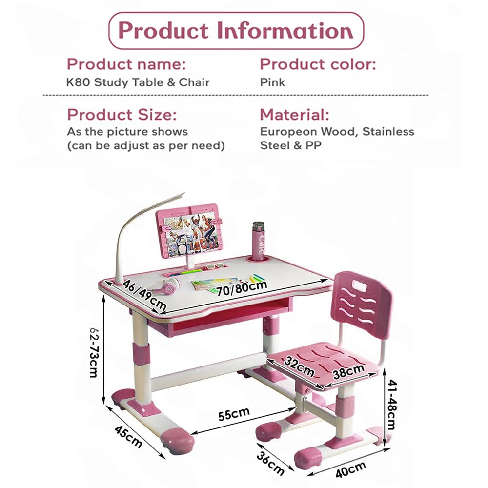 StarAndDaisy Study Table for Kids 5-12years Boys Girls, Multi-Functional Study Table for Kids | Adjustable Angle Table with Storage (Pink)