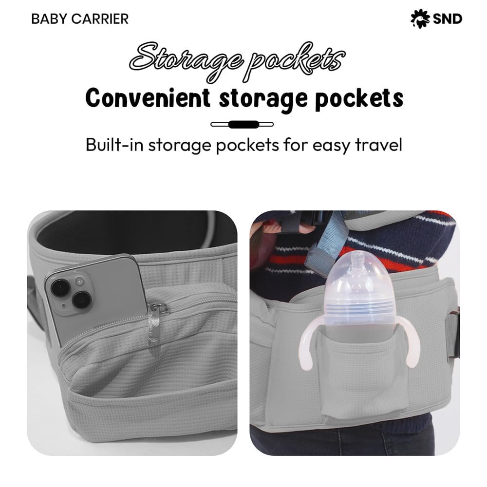 StarAndDaisy 4-in-1 Baby Carrier for 0 to 3 Year Baby/Kangaroo Bag with Comfortable Soft Hip Seat/Baby Carrier - 4 Carrying Positions with 2 Storage Pockets - Blue (4-in-1 Light Grey)