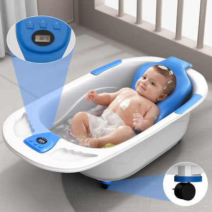 StarAndDaisy Baby Bath Tub for 0 to 5 Years/Bath Tub for Kids 0-3 Years/Infants Bathtub with Temperature Censor & Baby Bath Seat/Sling, Antislip Kids Bath Tub with Bath Chair -White Blue