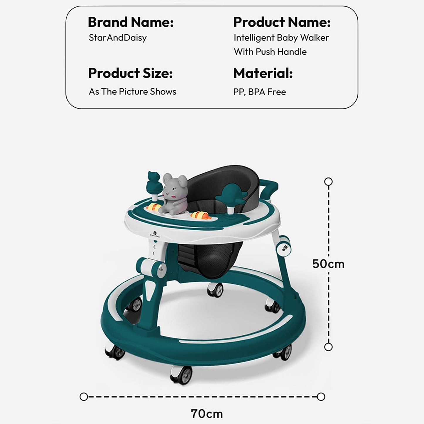 StarAndDaisy Baby Walkers for 9 Months+ Baby Boy Girl / 360° Walker for Kids with RGB Light, 7 Level Height Adjustment/Baby Walker with Switchable Food & Musical Toy Tray.