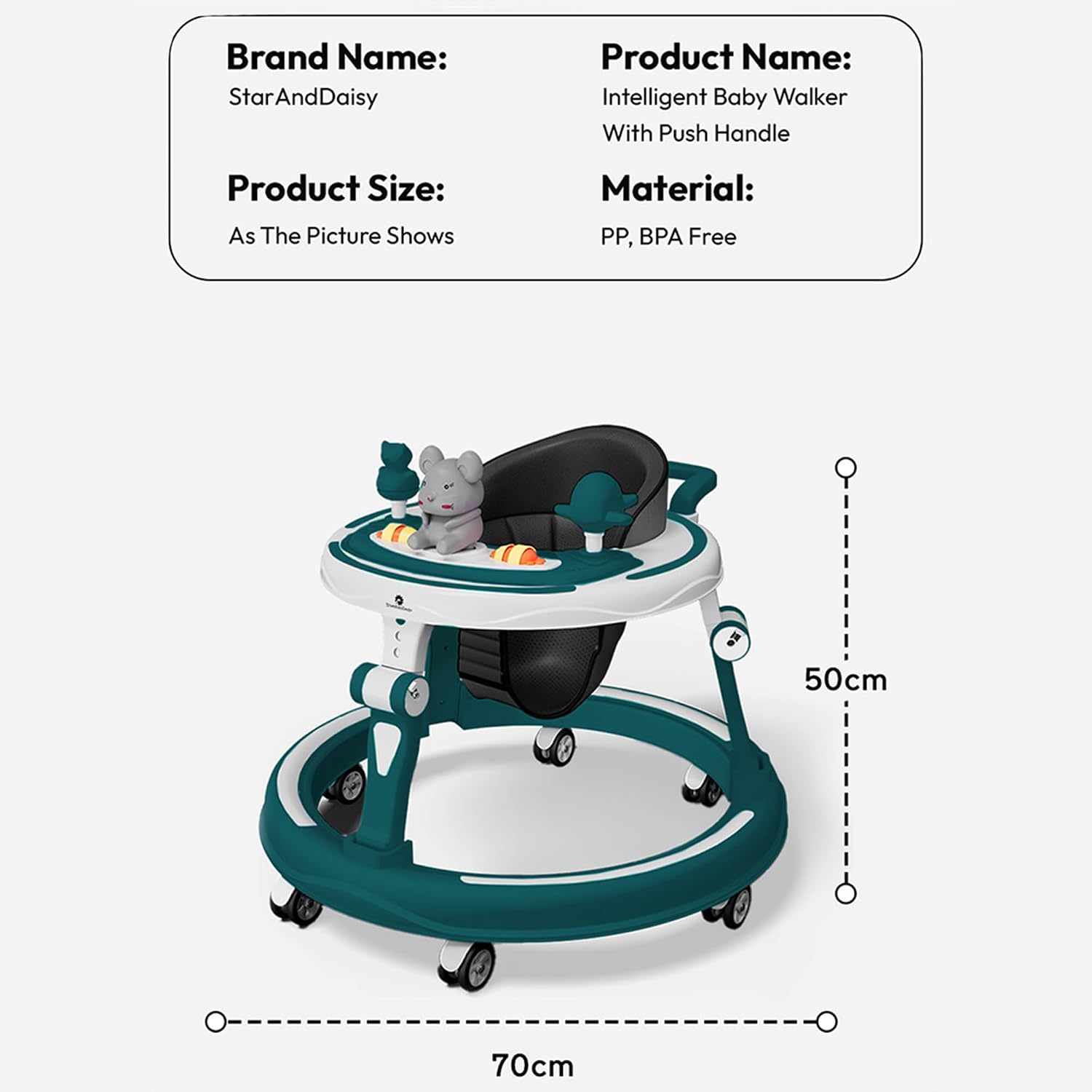 StarAndDaisy Baby Walkers for 9 Months+ Baby Boy Girl / 360° Walker for Kids with RGB Light, 7 Level Height Adjustment/Baby Walker with Switchable Food & Musical Toy Tray.