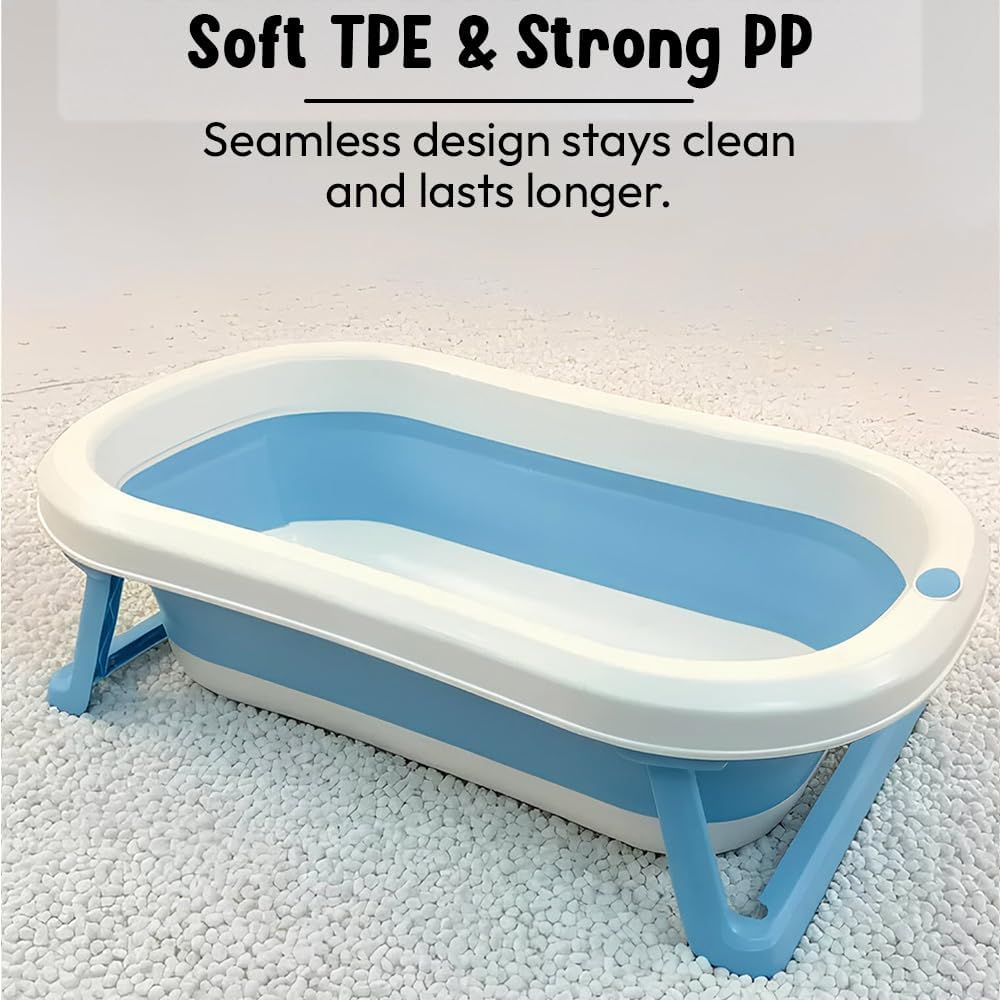 StarAndDaisy Baby Bath Tub for 0 to 5 Years/Bath Tub for Kids 0-3 Years, Tub for Girls & Boys with oldable Legs, Easy to Store -Dark Blue- White