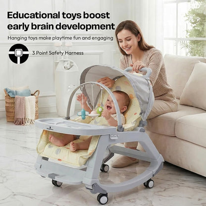 StarAndDaisy 5-in-1 Baby Rockers for 0 to 2 Years, Baby Multi Functional Rocker chair for Babies, Infants & Toddler with Removable Mattress, Swing & Bouncer/Cradle with adjustale Canopy & hanging toys - Blue