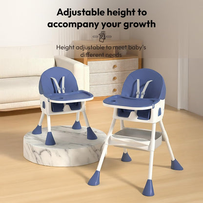 StarAndDaisy High Chair for Baby 6 Months to 5 Years/Adjustable Height Feeding Chair with 4 Reclining Seat Positions, Double Food Tray, Foldable Design & Wheels/High Chair for Baby (Blue)