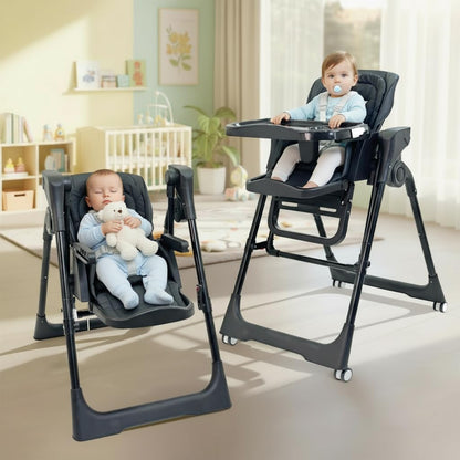 StarAndDaisy 2-in-1 Baby High Chair for Boy & Girl with Automatic Swing Cradle, Foldable Feeding Chair, Removable Dining Tray, Adjustable Backrest & Footrest for Infants & Toddler-Black