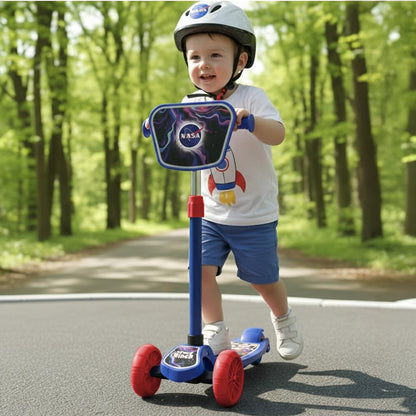 StarAndDaisy X NASA Kick Scooter for Kids 3+ Years, Foldable Skate Scooter for Children Girls & Boys with Multi-Level Height Adjustment, LED Wheels & Brakes -(Officially Licensed) (Red-Blue)