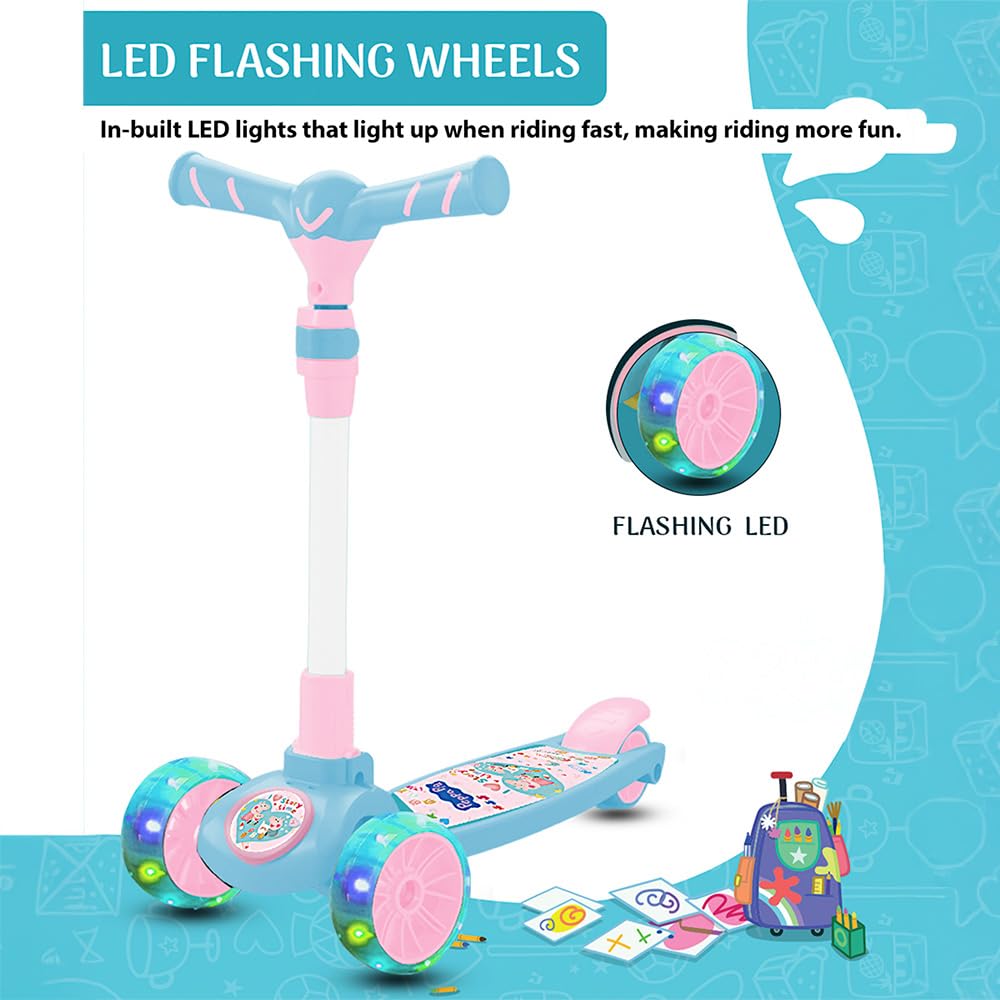 StarAndDaisy X Peppa Pig Kick Scooter for Kids 3+ Years, Foldable Skate Scooter for Children Boys & Girls with 4 Level Height Adjustment, LED Wheels & Brakes (Blue)