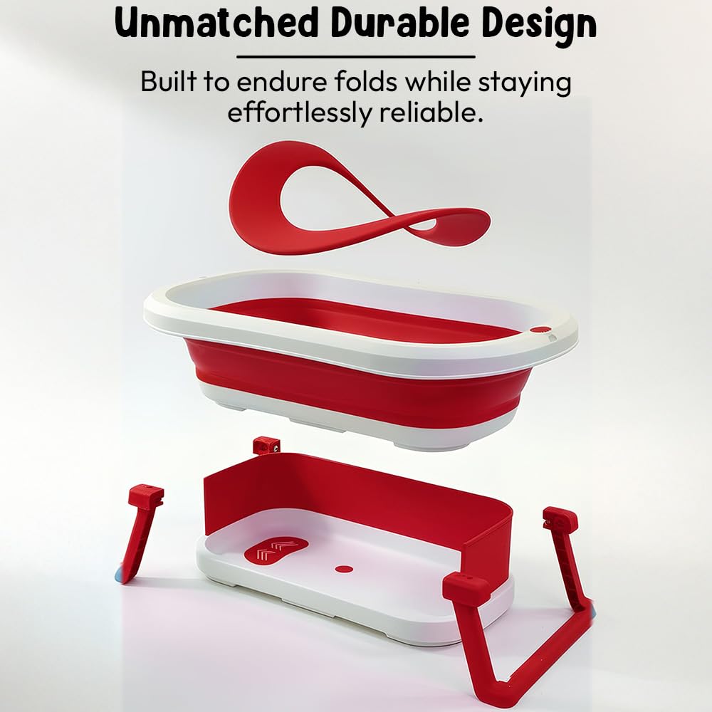 StarAndDaisy Baby Bath Tub for 0 to 5 Years/Bath Tub for Kids 0-3 Years, Tub for Girls & Boys with oldable Legs, Easy to Store -Red