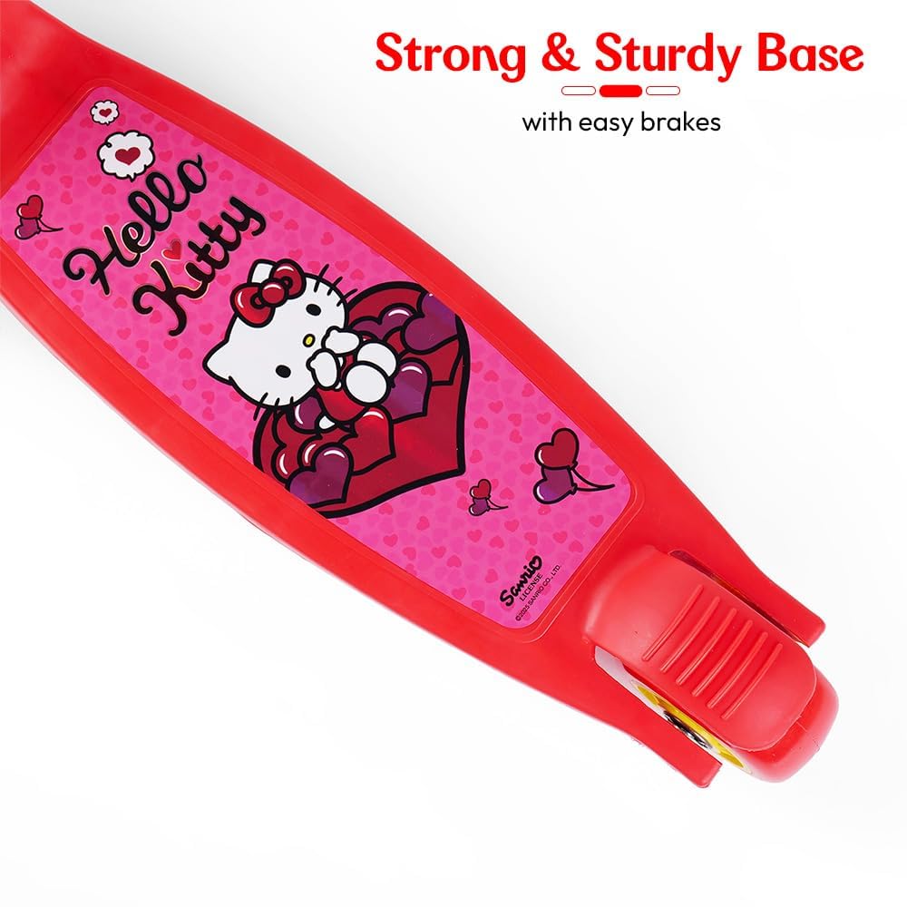 StarAndDaisy X Hello Kitty Kick Scooter for Kids 3+ Years, Foldable Skate Scooter for Children Girls & Boys with 4 Level Height Adjustment, LED Wheels & Brakes -(Officially Licensed) Red