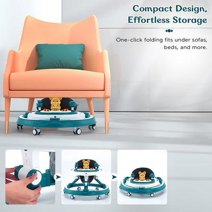 StarAndDaisy 360° Baby Walker 6-24 Months / 7 Level Height Adjustment Walker for Kids Boy and Girl with Intergrated RGB Lights, Switchable Food & Musical Toy Tray/Premium Baby Activity Walker with Parent Rod-Blue