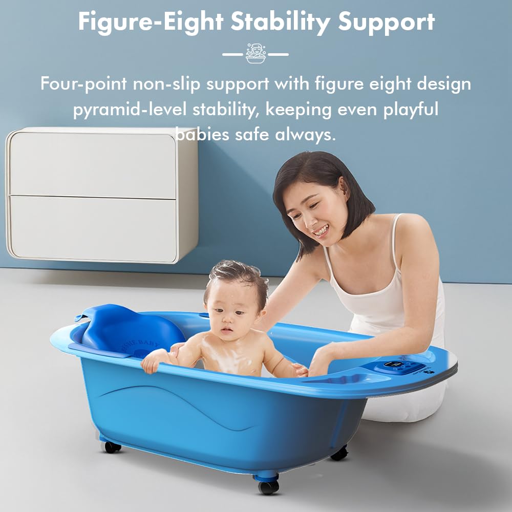 StarAndDaisy Baby Bath Tub for 0 to 5 Years/Bath Tub for Kids 0-3 Years/Infants Bathtub with Temperature Censor & Baby Bath Seat/Sling, Antislip Baby Bath Tub with Bath Chair (Light Blue)