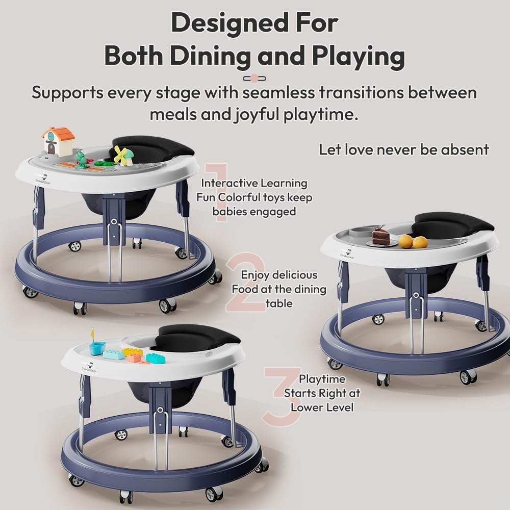 StarAndDaisy Walker for Kids 6 to 24 Months/Baby Walker Boys & Girls with 360° Rotational Wheels, Toy Tray & Padded Seat/Foldable Walker for Kids for 1 Year with Adjustable Height -Blue