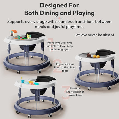 StarAndDaisy Walker for Kids 6 to 24 Months/Baby Walker Boys & Girls with 360° Rotational Wheels, Toy Tray & Padded Seat/Foldable Walker for Kids for 1 Year with Adjustable Height -Blue