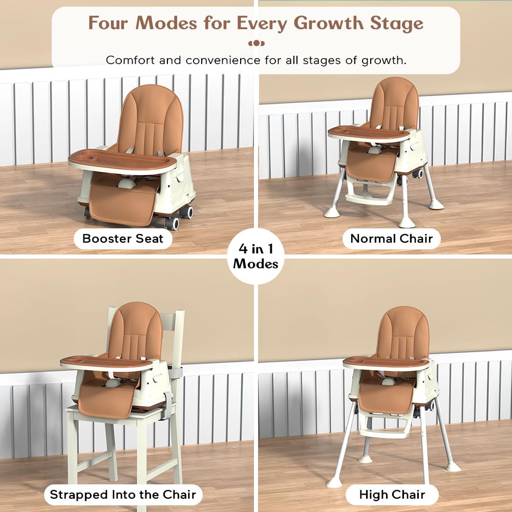StarAndDaisy High Chair for Baby/Baby Feeding Chair for 0 to 5 Years with 4 in-1 Multifunctions/High Chair with Height Adjustable, Detachable Tray & One-Hand Adjustable - Coffee