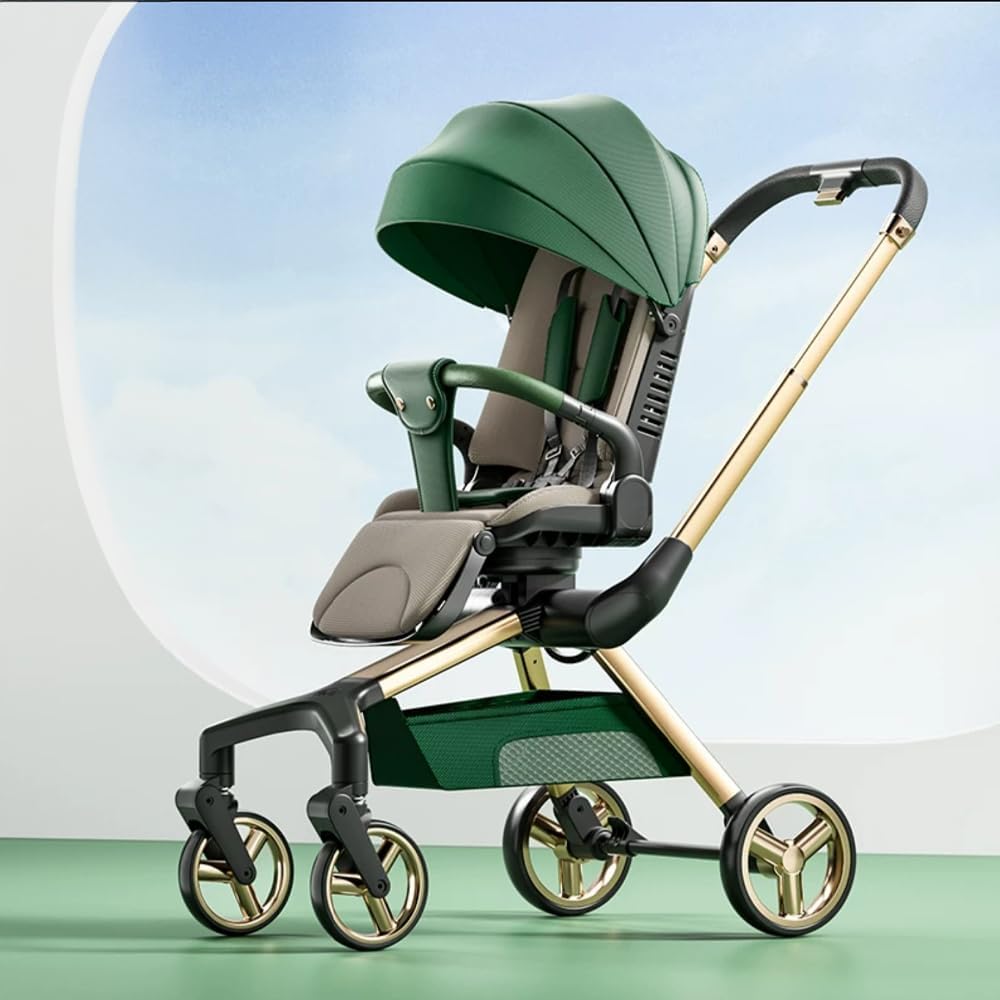 StarAndDaisy Meta Luxe Premium Baby Stroller 0 to 3 Years with 5-Point Safety Belt, Multi-Level Canopy Adjustment , Easy Adjustable Seat with One Touch Fold Pram for Baby -Green