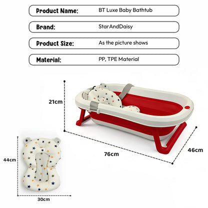StarAndDaisy Bath Tub for Baby 0-3 Years/Foldable Bath tub for Kids with Cushion, Space Saving Design, Newborn Baby Folding Bathing Tub Girls & Boys, Easy to Store -Red