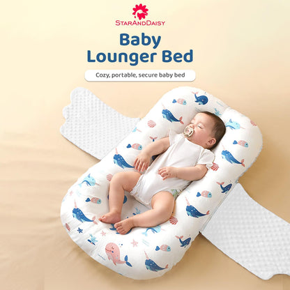 StarAndDaisy - Baby Lounger for Newborn - Baby Lounger Pillow - Soft 100% Cotton - Baby Nest - Infant Lounger -Wrap Baby Pillow for Newborn - Newborn Lounger/Bassinet Mattress -Blue
