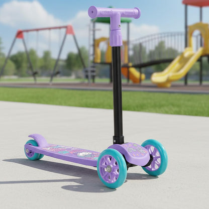 StarAndDaisy X Hello Kitty Kick Scooter for Kids 3+ Years, Foldable Skate Scooter for Children Girls & Boys with 4 Level Height Adjustment, PVC Wheels & Brakes (Officially Licensed)- Purple