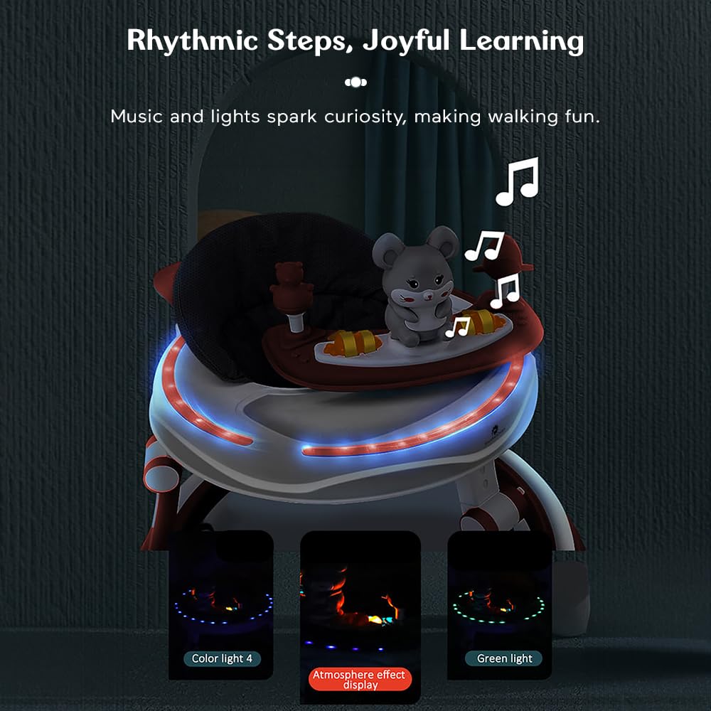 StarAndDaisy 360° Baby Walker 6-24 Months / 7 Level Height Adjustment Walker for Kids Boy and Girl with Intergrated RGB Lights, Switchable Food & Musical Toy Tray/Premium Baby Activity Walker with Parent Rod-Cherry Red