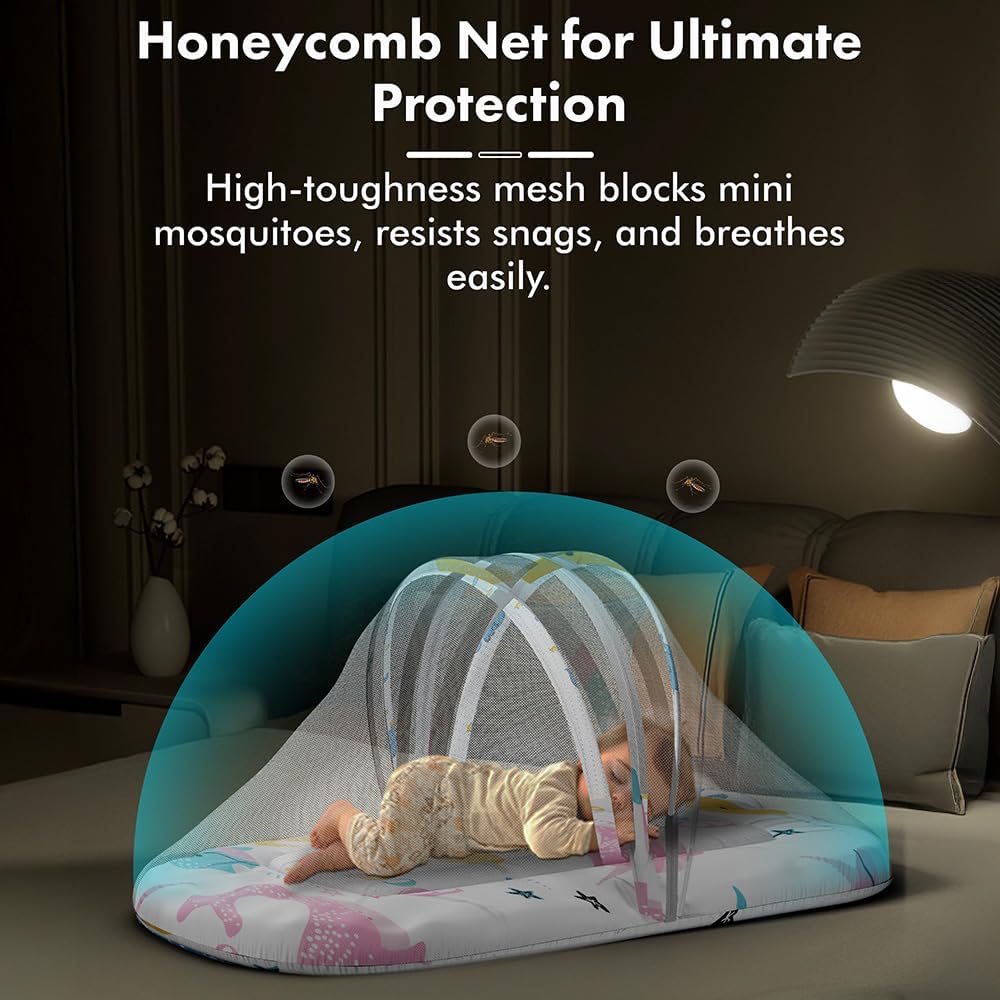 StarAndDaisy 2-in-1 Baby Sleeping Bag with Mosquito Net for Newborn/Soft & Breathable Cotton Sleeping Sack Cum Wrapper/Foldable Bag for Baby Protection/Infant (0-12 Months)-Ocean Print