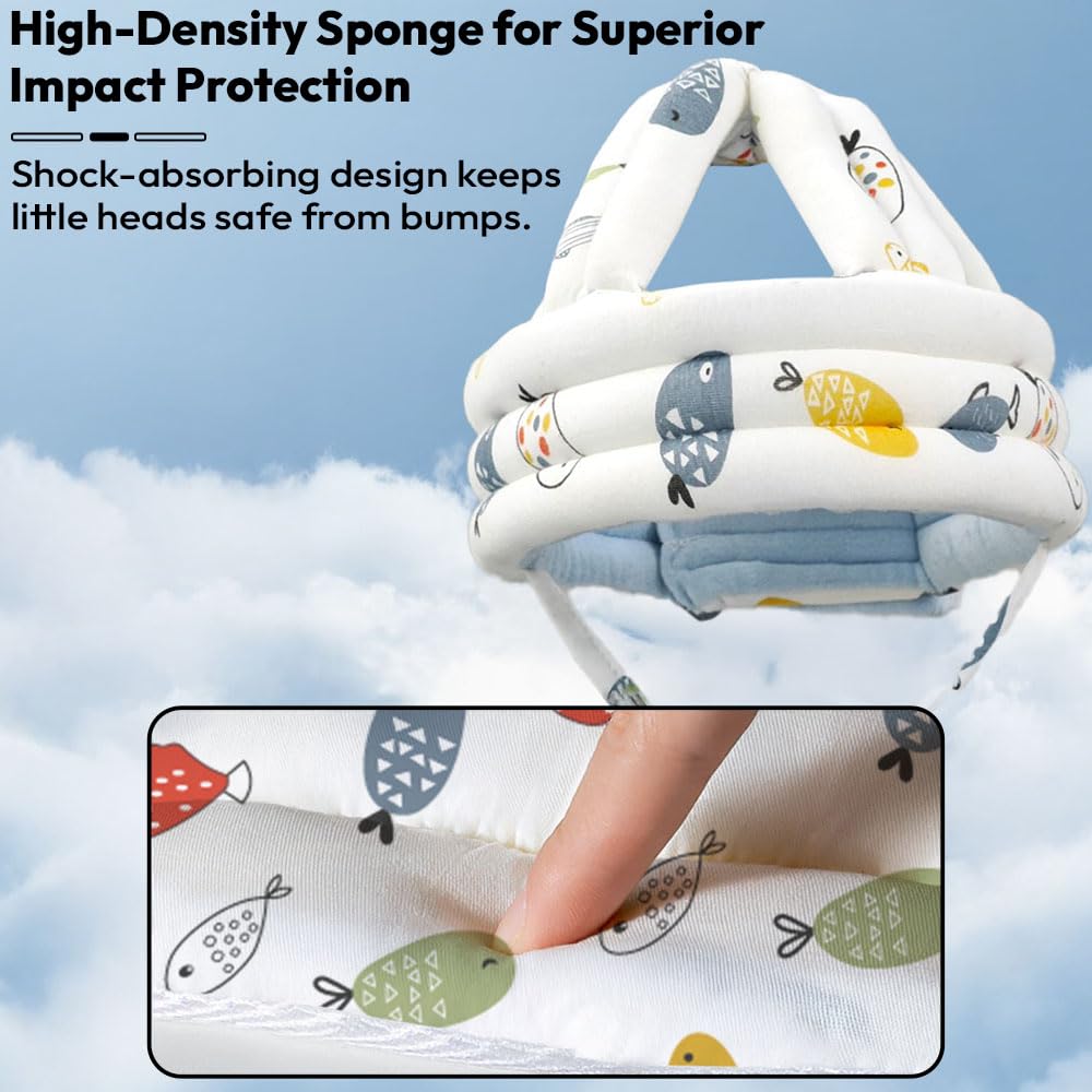StarAndDaisy Baby Head Protector Cushion Plush Soft Toy Early Learning Toy Fall Protection Helmet Baby Head Protector Child Adjustable Strap (Assort Print) (Fish Print)