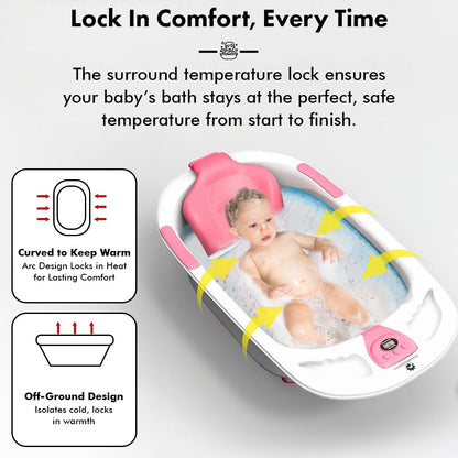 StarAndDaisy Baby Bath tub for 0 to 5 Years with Temperature Sensor/Bath Tub for Kids with Anti-Slip Legs/Bathtub for Baby with Baby Bather Without Wheel(White-Pink)