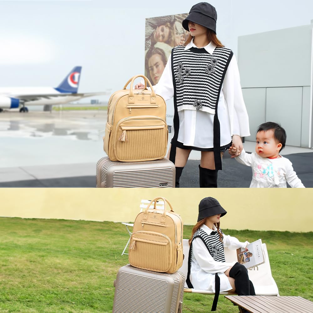 StarAndDaisy Baby Diaper Bag for Mothers/Mom Travel Maternity Backpack with Insulated Milk Bottle Pocket, Multi Compartments, Waterproof, Travel Friendly, Lightweight (Beige)