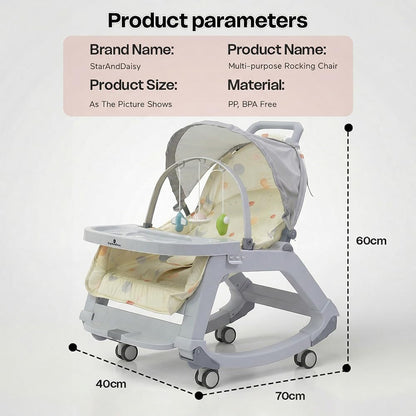 StarAndDaisy 5-in-1 Baby Rockers for 0 to 2 Years, Baby Multi Functional Rocker chair for Babies, Infants & Toddler with Removable Mattress, Swing & Bouncer/Cradle with adjustale Canopy & hanging toys - Grey
