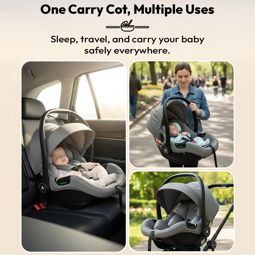 StarAndDaisy 2-in-1 Carry Cot for Newborn Baby/car seat with Adjustable Handle, 3-Point Safety Belt & Removable Canopy/Portable Baby Cot/Baby/Infant, Toddler Carry Seat for 0–2 Years - Pink