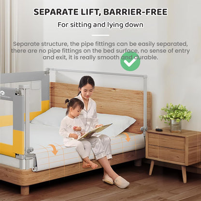 StarAndDaisy Alloy Steel Baby Bed Guard Rail with T- Body Support Frame, Adjustable Height/Portable Single Side Bed Rail for Infant & Toddler's Safety (Grey &Yellow-1.8 M)