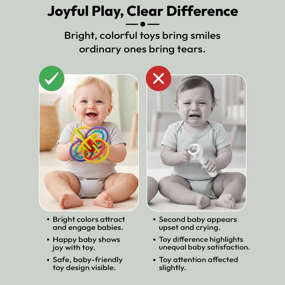 StarAndDaisy Baby Teether Tube Ball Loopi Toy and Rattle/Grab, Chew, and Shake Teething Rattle Toy/Plastic Center for Easy Cleaning and No Exposed Screws/Infant Safe for Plus 0 Months