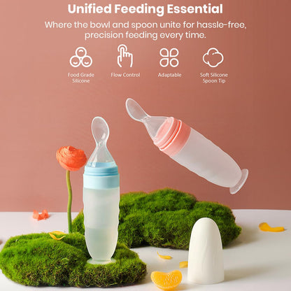 StarAndDaisy Squeeze Spoon +4 Month Baby, BPA Freen Premium Baby Food Feeder Squeeze Spoon with Leak Proof Sheet Cover, 90ML Bottle, Soft Silicone Tip- Pink