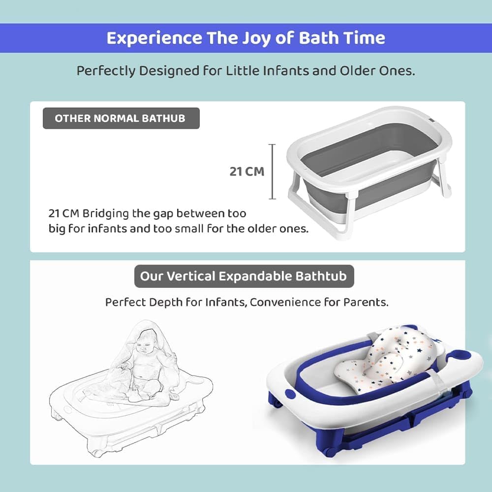 StarAndDaisy 2-in-1 Baby Bath tub for 0 to 5 Years with Bathing Chair & Cushion/Foldable Bath tub for Kids 0-3 Years for Girls and Boys, Space Saving Design & Fast Drainage (Blue)