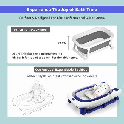 StarAndDaisy 2-in-1 Baby Bath tub for 0 to 5 Years with Bathing Chair & Cushion/Foldable Bath tub for Kids 0-3 Years for Girls and Boys, Space Saving Design & Fast Drainage (Blue)