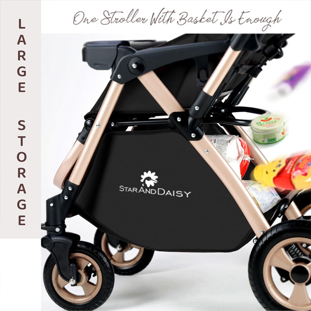 StarAndDaisy Baby Strollers / Pram For 0-3 Years Girl & Boy With Foldable Design, Food Tray, 4 Wheel Suspension, Adjustable Seat, 5 Point Safety Belt, Light Weight & Convenient (Blue)