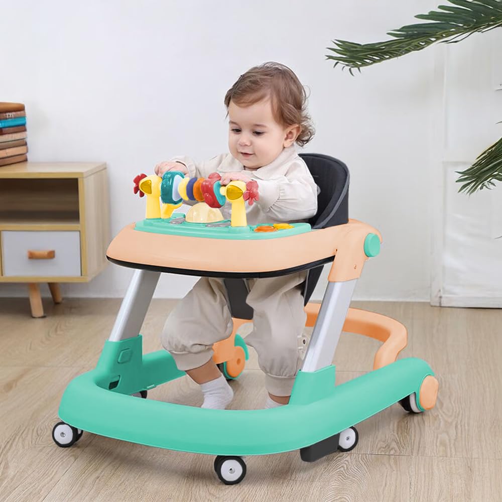 StarAndDaisy Baby Walkers for 6-24 Month Baby Boy Girl/Walker for Kids for 1 Years with Adjustable Height, Musical Tray. Peach green