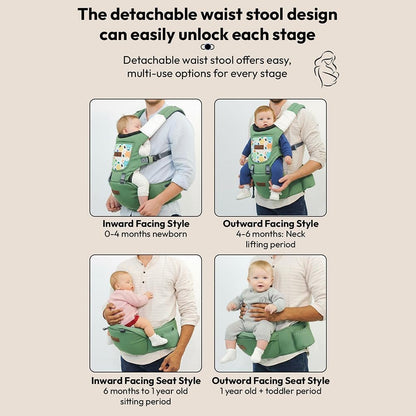 StarAndDaisy 4-in-1 Baby Carrier for 0 to 3 Year Baby/Kangaroo Bag with Comfortable Soft Hip Seat/Baby Carrier - 4 Carrying Positions, 2 Storage Pockets (Green)