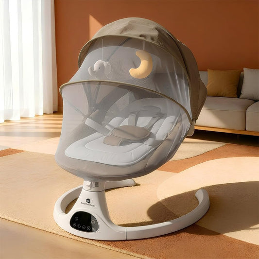 StarAndDaisy baby rockers for 0 to 2 years, Baby Multi functional rocker for babies, Infants & Toddler with mattress, 5-level Automatic Swing & Bouncer/ cradle with touch panel & hanging toys (601-Beige)