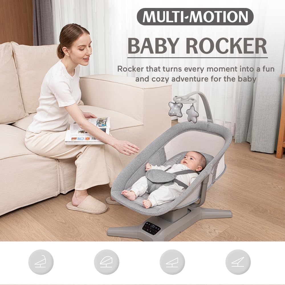 StarAndDaisy X Mastela Baby Electric Cradle/Crib for Infant, Toddler with 7 Swing Modes, Music, Backrest Adjustment, Hanging Toys & Touch Panel - Dark Grey