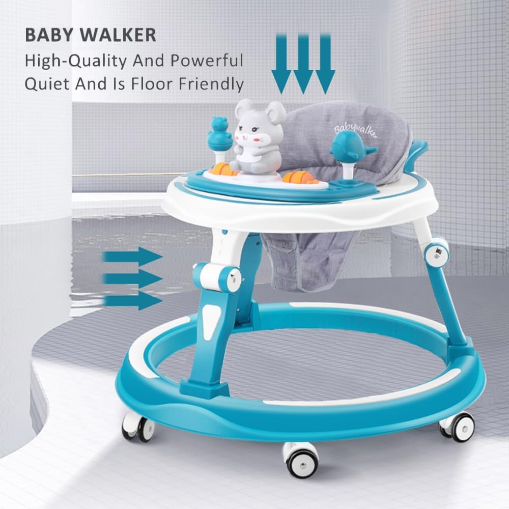 StarAndDaisy 360 Baby Walker 6-24 Months / 7 Level Height Adjustment Walker for Kids Boy and Girl with Switchable Food & Musical Toy Tray/Premium Baby Walker - Blue