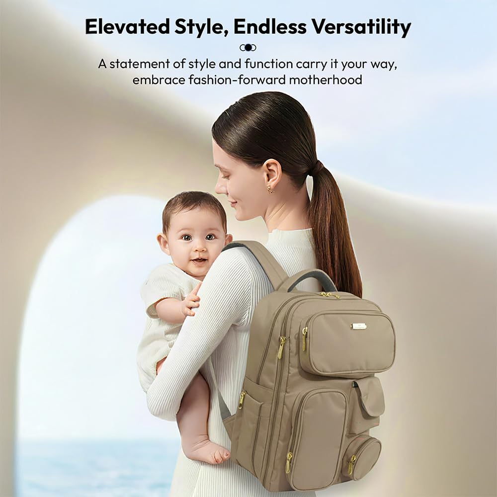 StarAndDaisy 3 in 1 Maternity Bag for Mothers–Spacious Multi-Compartment Diaper Bag for Mothers for Travel, Baby Bag for Mother Travel, Baby bag for Travelling with Insulated Bottle Pocket -Beige