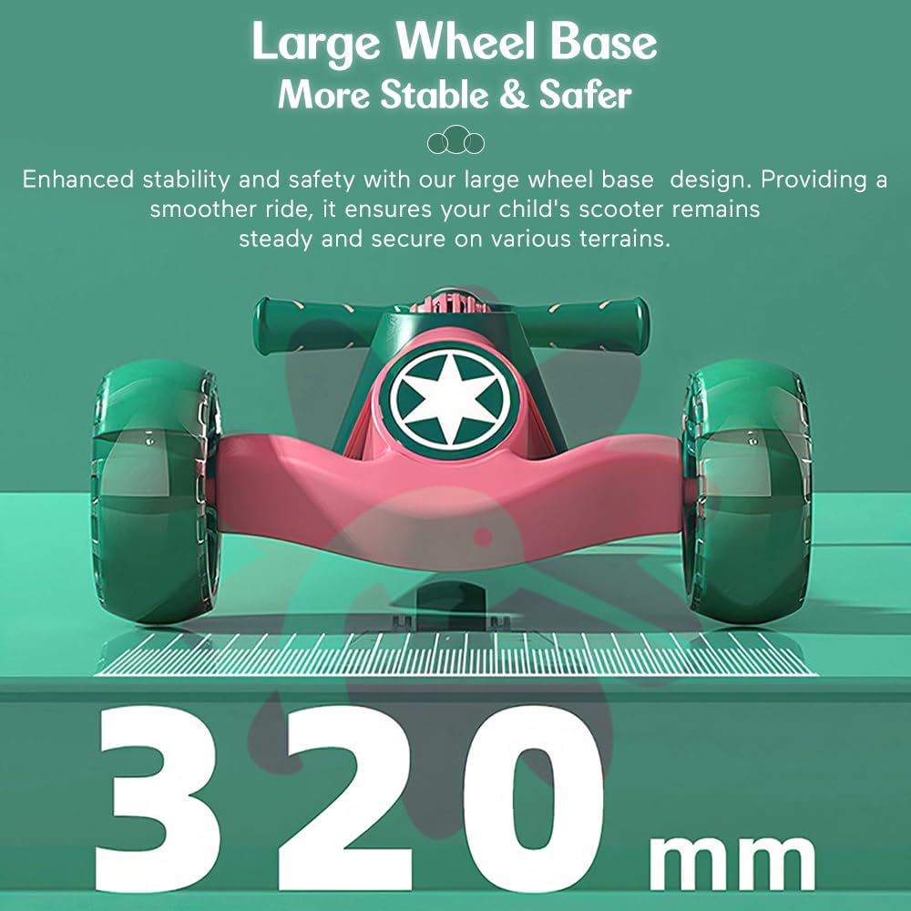 StarAndDaisy Scooter for Kids | Skating Scooter with 6 Level Adjustable Height | 3 Wheel Skates or Scooter for Kids 6-12 Years Boys & Girls (Green-Pink)