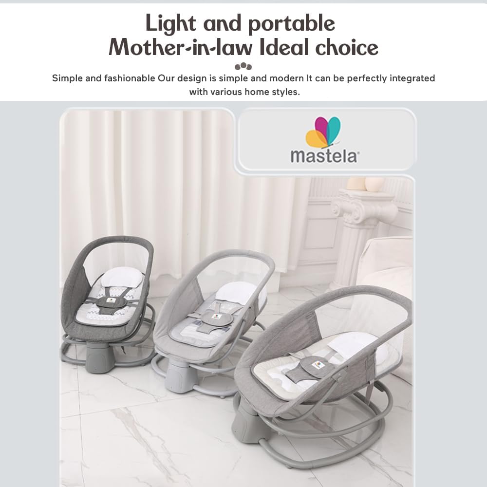 StarAndDaisy X Mastela 4 in 1 Swing Rocker Automatic for Newborn Baby 0 to 18 Month Girl & Boy with 4- Swing Modes, Detachable Tray, Backrest Adjustment Bassinet, Bluetooth Playback (4 in 1-Dark Grey)