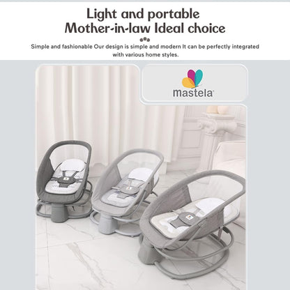 StarAndDaisy X Mastela 4 in 1 Swing Rocker Automatic for Newborn Baby 0 to 18 Month Girl & Boy with 4- Swing Modes, Detachable Tray, Backrest Adjustment Bassinet, Bluetooth Playback (4 in 1-Dark Grey)